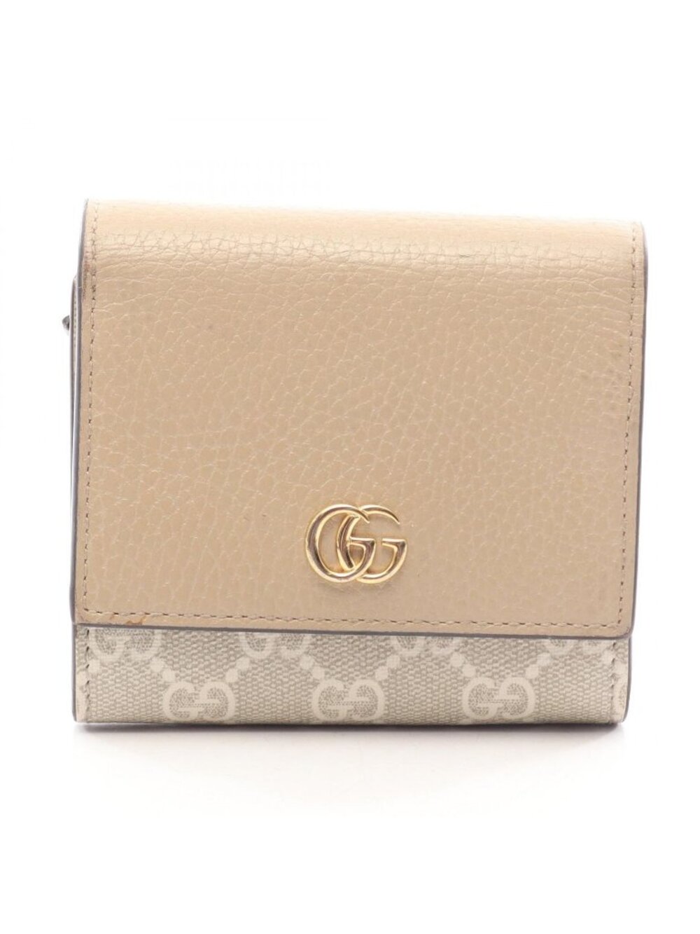 Gucci Bifold Wallet GG Marmont Beige White Light Gray Leather Double G Supreme